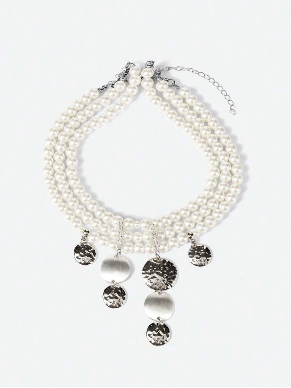 White Pearl Choker with Silver Disc Charms - Picture 6 of 7